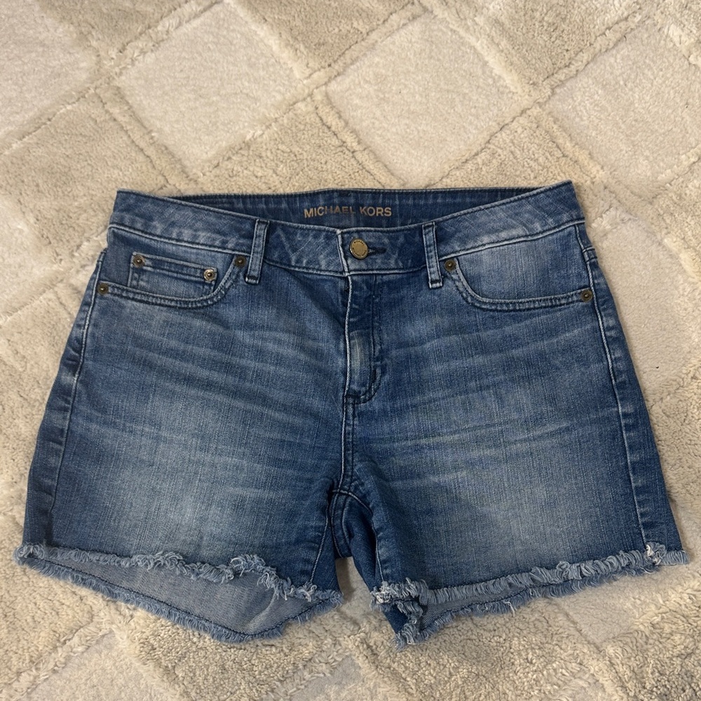Michael Kors Women's Frayed Hem Blue Jean Shorts